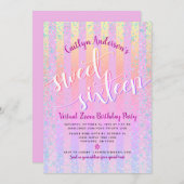 仮想虹グラデーションSweet sixteen誕生日ガーリー 招待状 (正面/裏面)