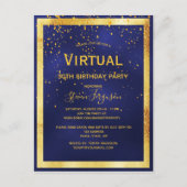 仮想誕生日パーティーの青い金ゴールド招待 ポストカード (正面)