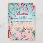 仮想誕生日、フローラカラフルホーお洒落ス 招待状 (正面/裏面)