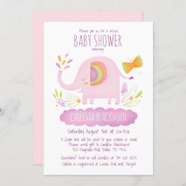 仮想象かわいいピンクの女の子の赤ちゃんシャワー 招待状