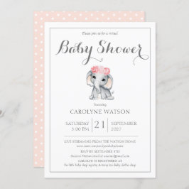 仮想象ピンクの赤ちゃんシャワー 招待状