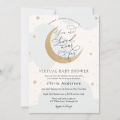 仮想赤ちゃんシャワーブルーきらめく星と月 招待状 (正面)