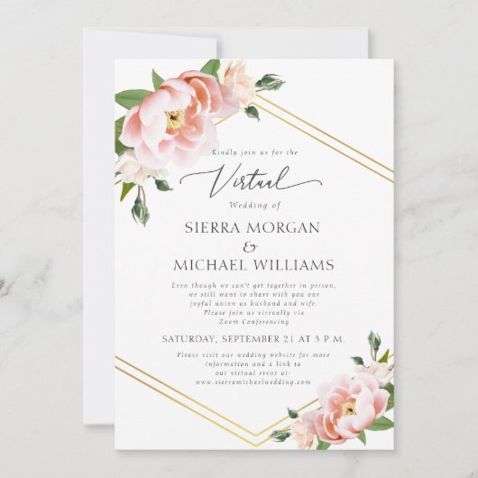 仮想赤面フローラ金ゴールドダスティブルー結婚ズ 招待状 (正面)