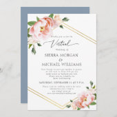 仮想赤面フローラ金ゴールドダスティブルー結婚ズ 招待状 (正面/裏面)