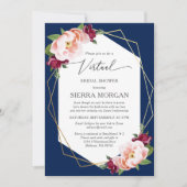 仮想赤面ブルゴーニュ金ゴールド海軍ブライダルシャワー 招待状 (正面)