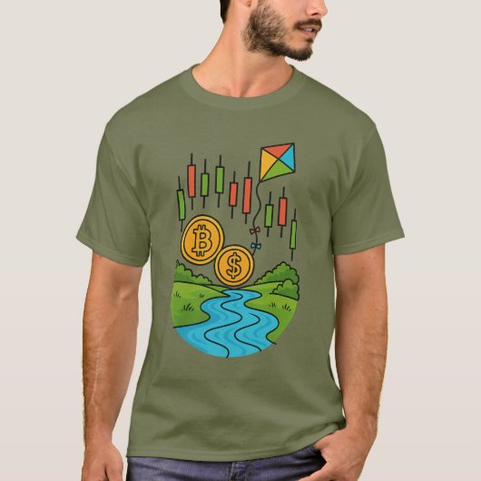 仮想通貨取引 流れる川 Tシャツ (正面)