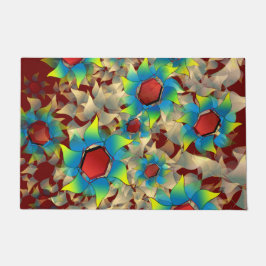 仮想違うの花、濃い赤の上に青い花びら ドアマット