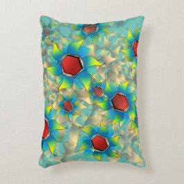 仮想違う花、ティール（緑がかった色）上の青みがかった花びら アクセントクッション