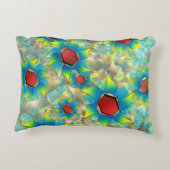 仮想違う花、ティール（緑がかった色）上の青みがかった花びら アクセントクッション (裏面)