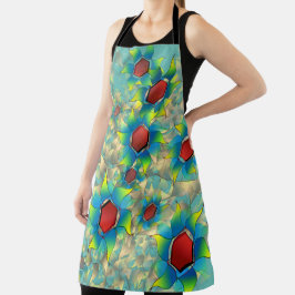 仮想違う花、ティール（緑がかった色）上の青みがかった花びら エプロン