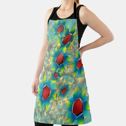 仮想違う花、ティール（緑がかった色）上の青みがかった花びら エプロン (インサイチュ)