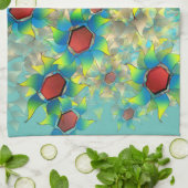 仮想違う花、ティール（緑がかった色）上の青みがかった花びら キッチンタオル (折り畳み)