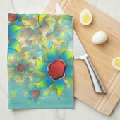 仮想違う花、ティール（緑がかった色）上の青みがかった花びら キッチンタオル (四つ折り)