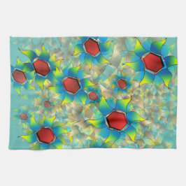 仮想違う花、ティール（緑がかった色）上の青みがかった花びら キッチンタオル