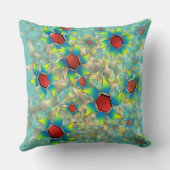 仮想違う花、ティール（緑がかった色）上の青みがかった花びら クッション (裏面)