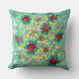 仮想違う花、ティール（緑がかった色）上の青みがかった花びら クッション