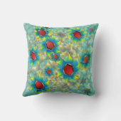 仮想違う花、ティール（緑がかった色）上の青みがかった花びら クッション (裏面)