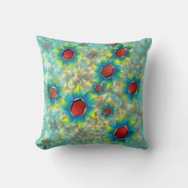 仮想違う花、ティール（緑がかった色）上の青みがかった花びら クッション