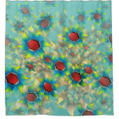 仮想違う花、ティール（緑がかった色）上の青みがかった花びら シャワーカーテン (正面)