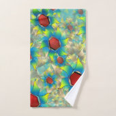 仮想違う花、ティール（緑がかった色）上の青みがかった花びら バスタオルセット (ハンドタオル)