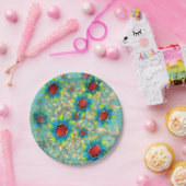 仮想違う花、ティール（緑がかった色）上の青みがかった花びら ペーパープレート (パーティー)