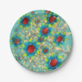 仮想違う花、ティール（緑がかった色）上の青みがかった花びら ペーパープレート (正面)