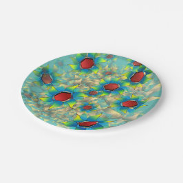 仮想違う花、ティール（緑がかった色）上の青みがかった花びら ペーパープレート