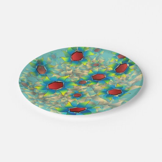 仮想違う花、ティール（緑がかった色）上の青みがかった花びら ペーパープレート (アングル)