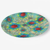 仮想違う花、ティール（緑がかった色）上の青みがかった花びら ペーパープレート (アングル)