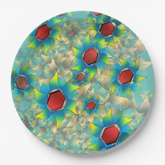 仮想違う花、ティール（緑がかった色）上の青みがかった花びら ペーパープレート (正面)