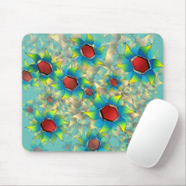 仮想違う花、ティール（緑がかった色）上の青みがかった花びら マウスパッド