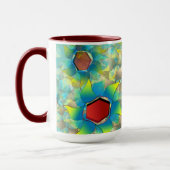 仮想違う花、ティール（緑がかった色）上の青みがかった花びら マグカップ (左)