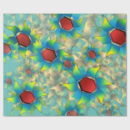 仮想違う花、ティール（緑がかった色）上の青みがかった花びら ラッピングペーパー