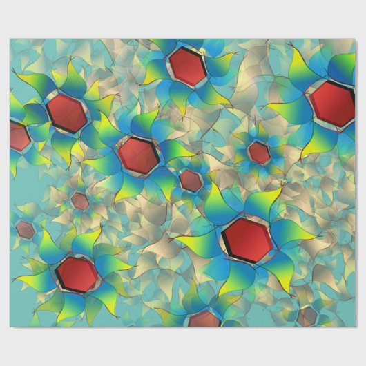 仮想違う花、ティール（緑がかった色）上の青みがかった花びら ラッピングペーパー (フラット)