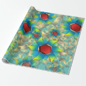 仮想違う花、ティール（緑がかった色）上の青みがかった花びら ラッピングペーパー (アンロールド)