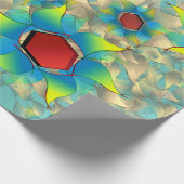 仮想違う花、ティール（緑がかった色）上の青みがかった花びら ラッピングペーパー (角)