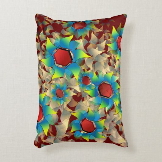 仮想風変わりの花、暗い赤に青みがかった花びら アクセントクッション (正面(垂直))