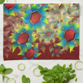 仮想風変わりの花、暗い赤に青みがかった花びら キッチンタオル (折り畳み)