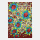 仮想風変わりの花、暗い赤に青みがかった花びら キッチンタオル (縦)