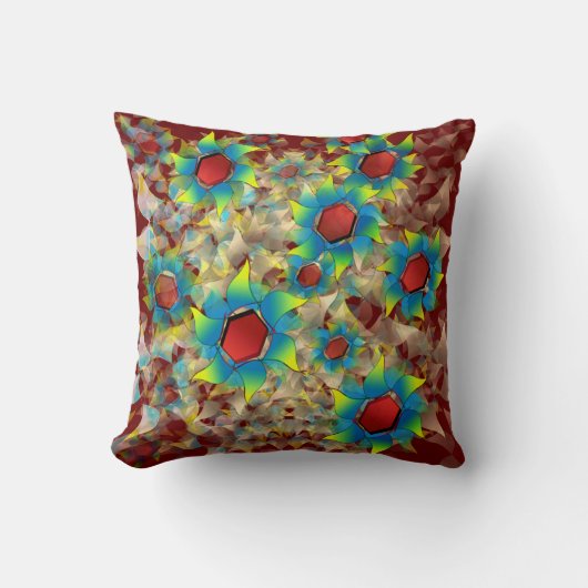 仮想風変わりの花、暗い赤に青みがかった花びら クッション (正面)