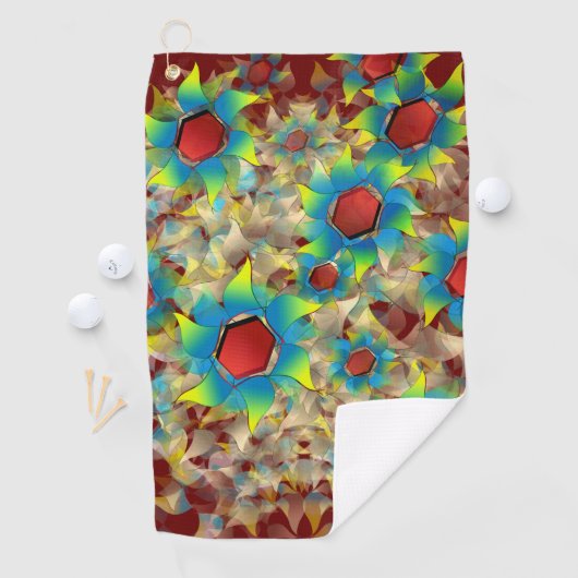 仮想風変わりの花、暗い赤に青みがかった花びら ゴルフタオル (インサイチュ)