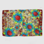 仮想風変わりの花、暗い赤に青みがかった花びら ゴルフタオル (横)