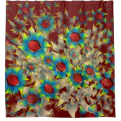 仮想風変わりの花、暗い赤に青みがかった花びら シャワーカーテン (正面)