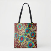 仮想風変わりの花、暗い赤に青みがかった花びら トートバッグ (正面)