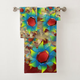 仮想風変わりの花、暗い赤に青みがかった花びら バスタオルセット