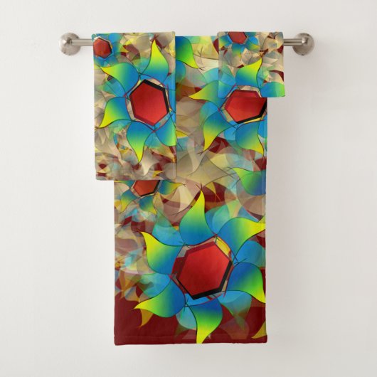 仮想風変わりの花、暗い赤に青みがかった花びら バスタオルセット (インサイチュ)