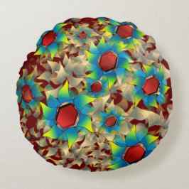 仮想風変わりの花、暗い赤に青みがかった花びら ラウンドクッション