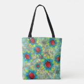 仮想風変わり花、ティール（緑がかった色）上の青みがかった黄色い花弁 トートバッグ (裏面)