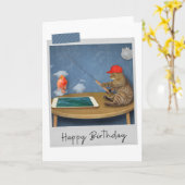 仮想魚釣りCatおもしろい誕生日カード カード (黄色い花)