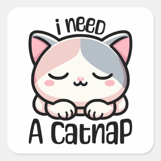 仮眠が必要だ!かわいい寝猫漫画 スクエアシール (正面)